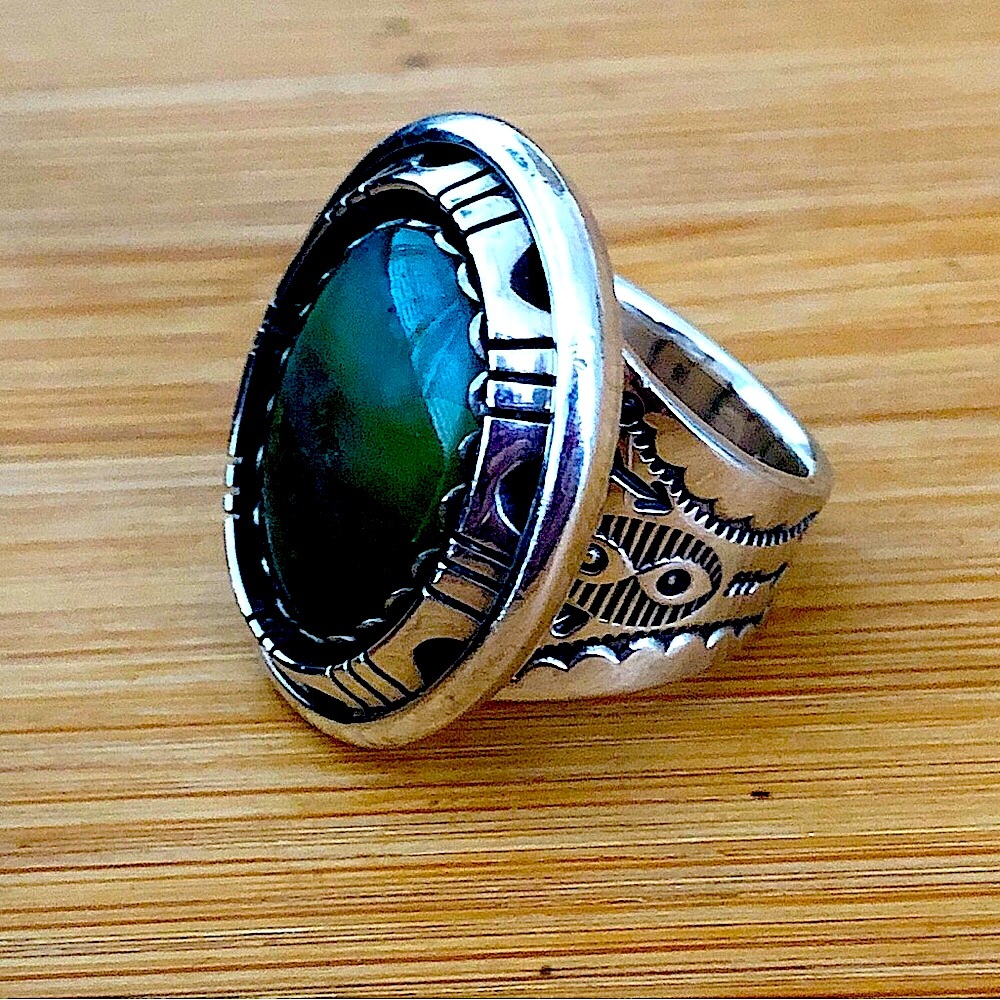 $385  Leonard Bruce Hodges Navajo Artisan Estate Ring  Sterling   Size 9  L.B.H.